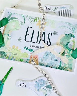 Set aniversar personalizat 1 anisor - Dino Boy - Tavita mot si accesorii