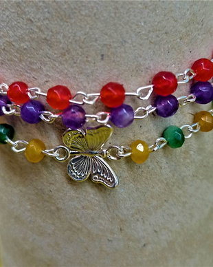 Bratara argint X3 jad fluture argint lant multicolora boho chic