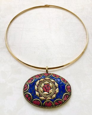 Pandantiv Nepalez lapis lazuli & coral rosu