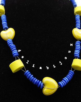 Colier handmade statement unicat - margele sticla, inimi ceramica (cod839)
