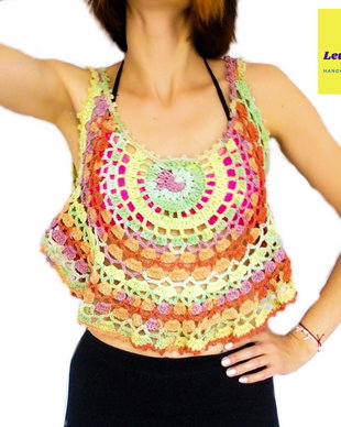Top scurt din bumbac. Top handmade. Maiou vara cu bretele