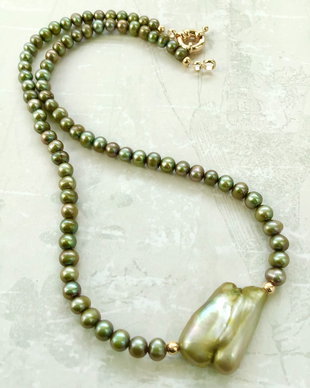 Colier CHOKER perle de cultura kaki aurii & perla Baroc