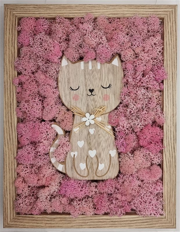 Tablou cu pisica si licheni roz