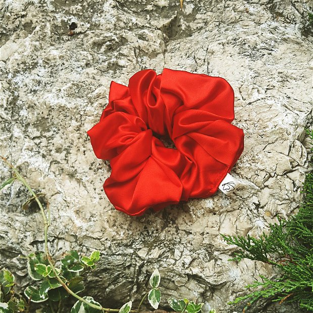 Scrunchie XL, Elastic de par satin Scarlet Red