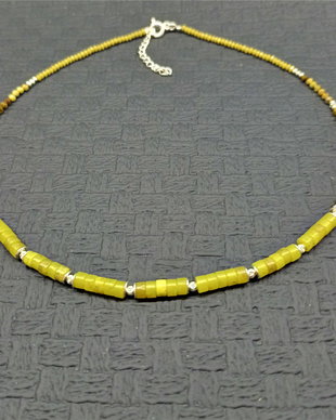 colier argint jad corean, grossular, pirita, rondele sticla Cehia heishi minimalist boho chic wearable - Transport gratuit