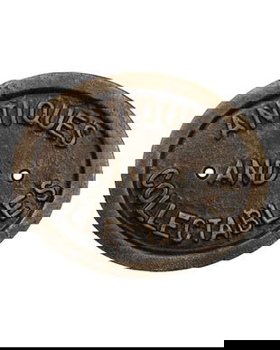 Placheta din fonta cu o reclama la antichitati