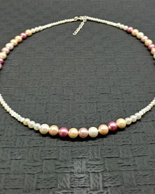 Colier argint sidef perle din sidef scoica mother of pearl pastel nuante alb gradient minimalist clasic wearable - Transport gratuit