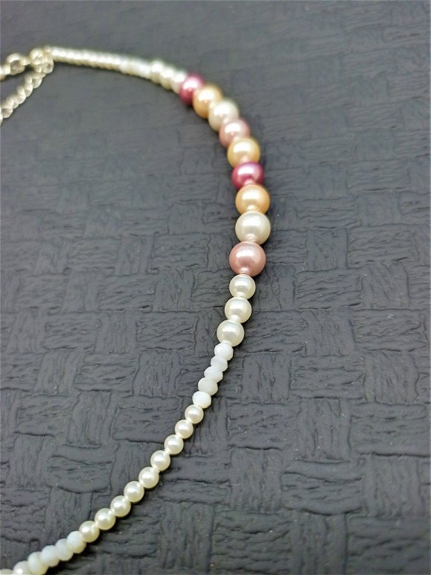 Colier argint sidef perle din sidef scoica mother of pearl pastel nuante alb gradient minimalist clasic wearable - Transport gratuit