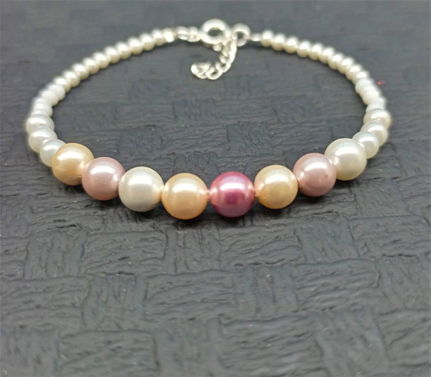 Bratara argint sidef perle scoica/sidef/mother of pearl gradient pastel clasica - Transport gratuit