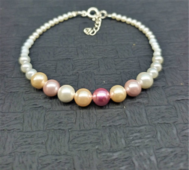 Bratara argint sidef perle scoica/sidef/mother of pearl gradient pastel clasica - Transport gratuit
