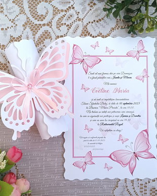 Invitații botez fluturasi papirus fetite