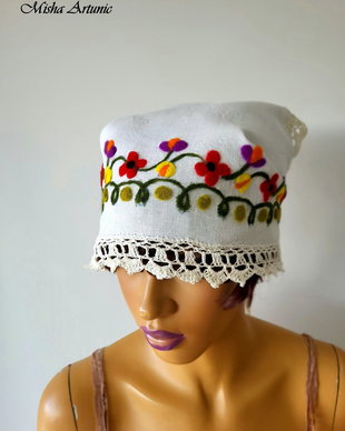 Bandana din bumbac cu broderie impaslita