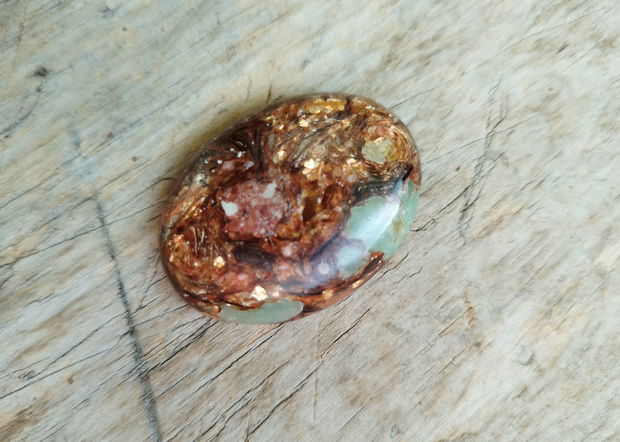 Cabochon aqua terra jasper in bronzit, 40x30x7.5 mm