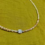 Colier argint opal sidef piatra lunii curcubeu naturala minimalist boho chic - Transport gratuit