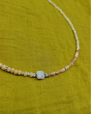 Colier argint opal sidef piatra lunii curcubeu naturala minimalist boho chic - Transport gratuit