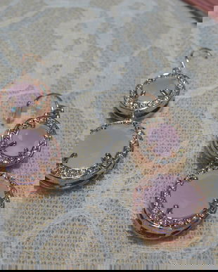 Cercei noi ,   placati  cu aur  roz ,   zirconii  roz  , superbi