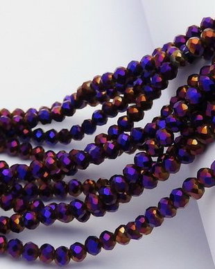 Cristale din sticla, rondelle, 3.5x3 mm, electroplacate, purple
