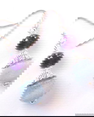 Cercei ametist si acvamarin