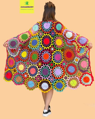Cardigan croșetat handmade Curcubeu | Piesă unicat boho din bumbac cu acril | Vestă lungă de vară, mărime universală XSM