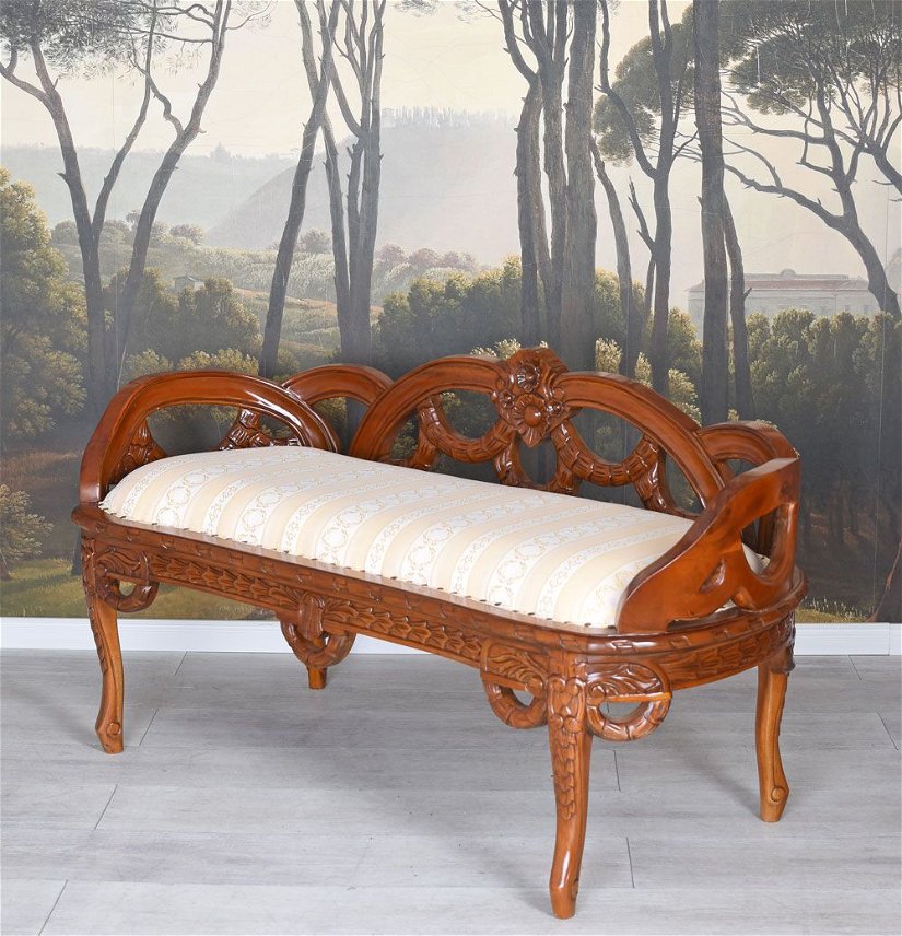 Sofa din lemn masiv mahon cu tapiterie din matase