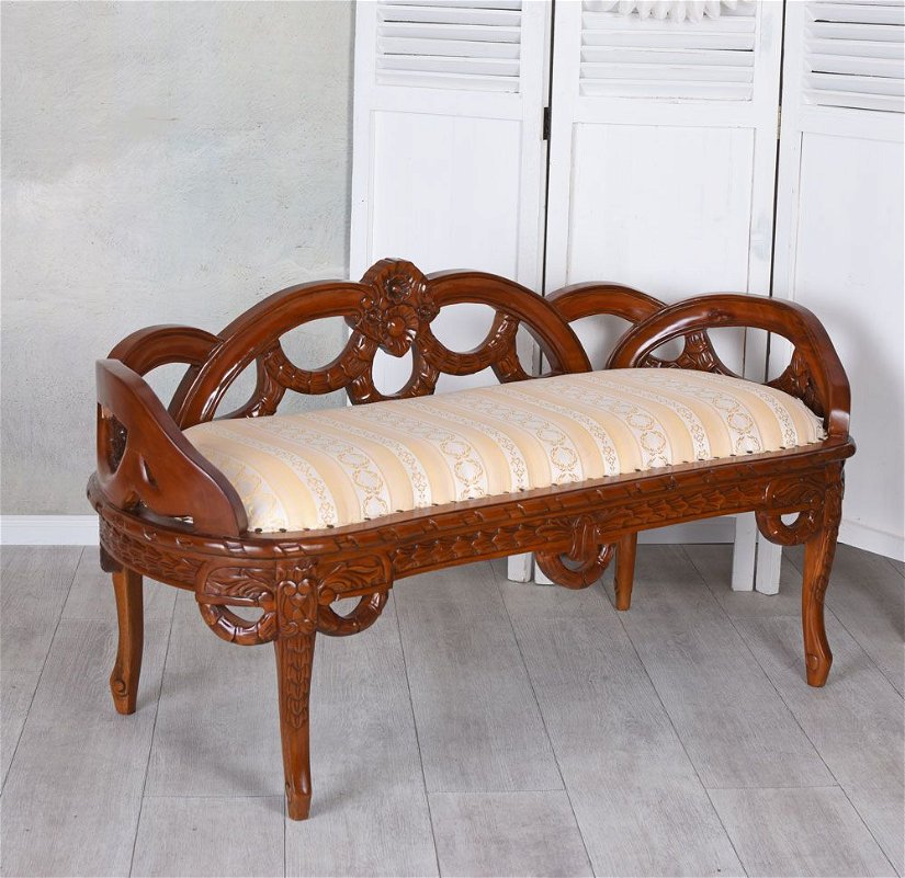 Sofa din lemn masiv mahon cu tapiterie din matase