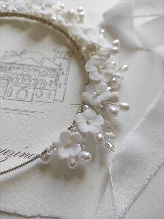 Tiara "Apple Blossom" - Diadema mireasa | Coronita cu flori pentru nunta, botez, cununie