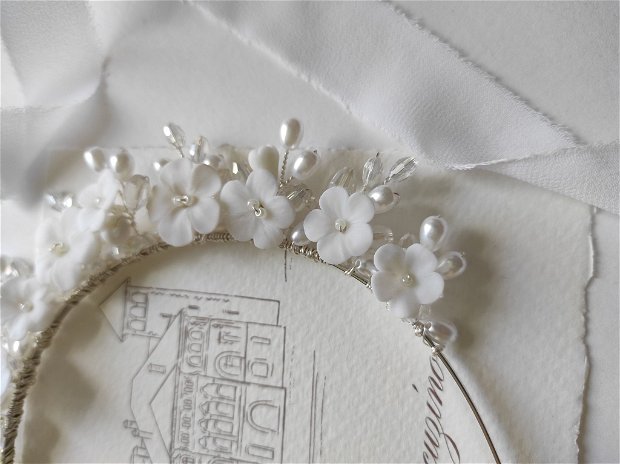 Tiara "Apple Blossom" - Diadema mireasa | Coronita cu flori pentru nunta, botez, cununie