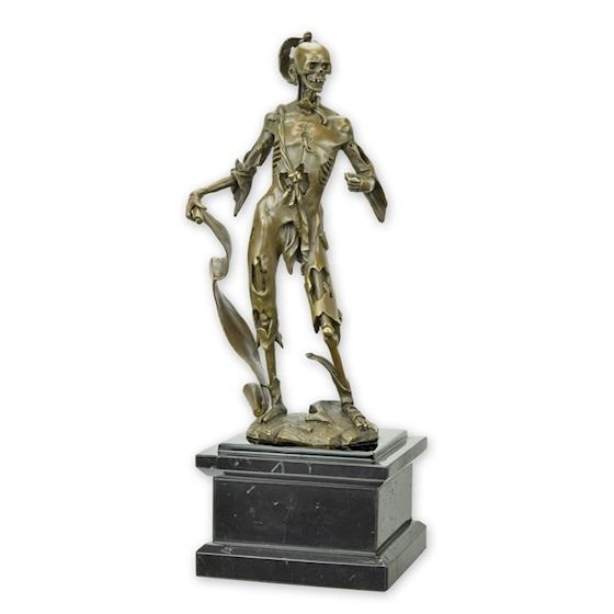 Memento mori-statueta din bronz cu un soclu din marmura