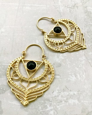 Cercei Boho Zamac aurit & onix negru