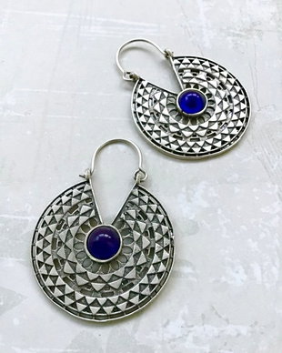 Cercei Boho Zamac argintat & ochi de pisica