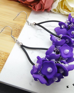 Cercei handmade statement unicat -flori - foamiran (cod841)
