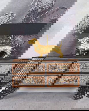 Masa industriala din lemn masiv maro cu metal