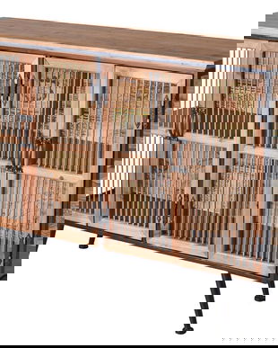 Dulap dublu din metal negru cu lemn masiv maro