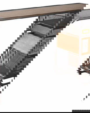 Birou industrial din metal cu lemn masiv maro