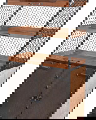 Vitrina industriala din metal cu lemn masiv maro