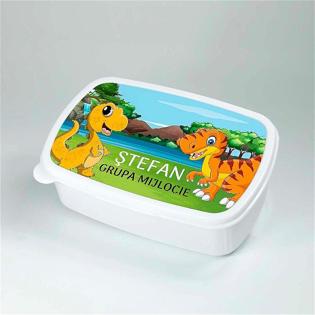 Lunch box personalizat cu nume si personaj Dinozauri