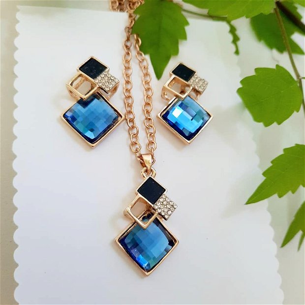 Set bijuterii "VALENTINA" - albastru si auriu