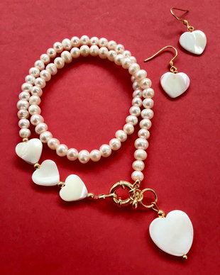 Set perle de cultura & inimi sidef alb
