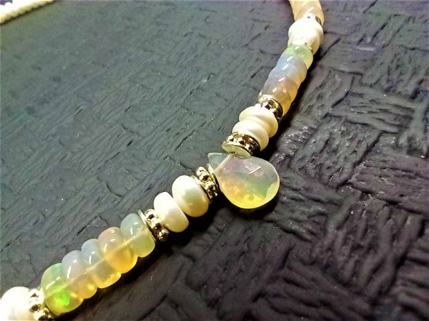 Colier argint opal de foc etiopian perle de cultura naturale brioleta disc heishiclasic elegant ocazii mireasa wearable trandyTransport gratuit