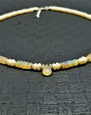 Colier argint opal de foc etiopian perle de cultura naturale brioleta disc heishiclasic elegant ocazii mireasa wearable trandyTransport gratuit