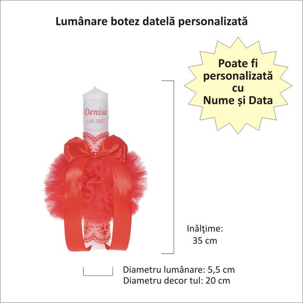 Lumanare botez personalizata si trusou botez in landou, decor dantela Rosie