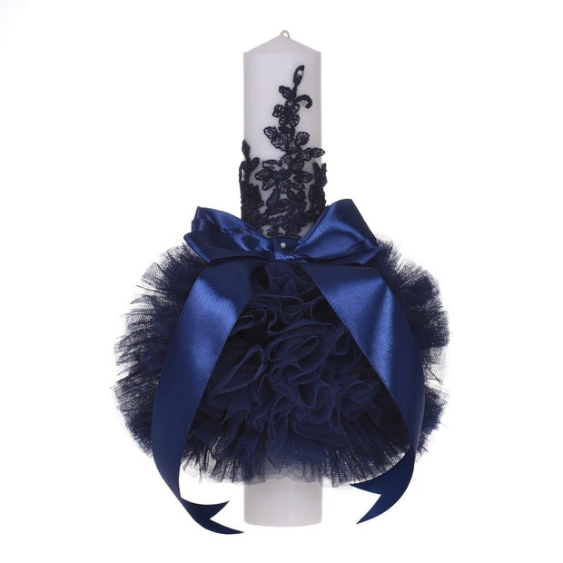Set elegant lumanare botez si trusou botez in landou, decor dantela Bleumarine