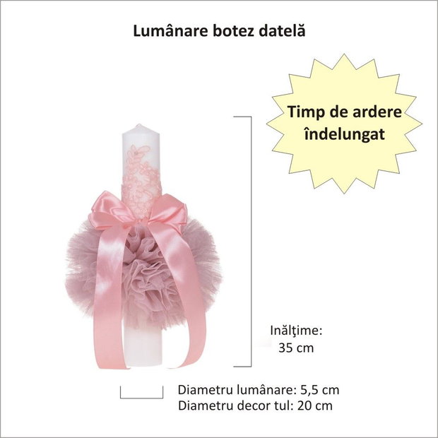 Set elegant lumanare botez si trusou botez in landou, decor dantela Dusty roz