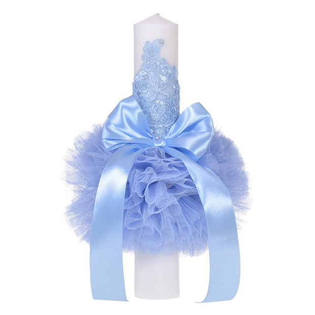 Set elegant lumanare botez si trusou botez in landou, decor dantela Bleu