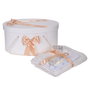 Set trusou botez si cutie trusou, dantela si fundite, decor Ivoire - Auriu
