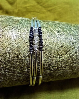 Rezervata - Bratara argint X3 diamante brute negre si gri naturale tub argint minimalista trendy wearable transport gratuit