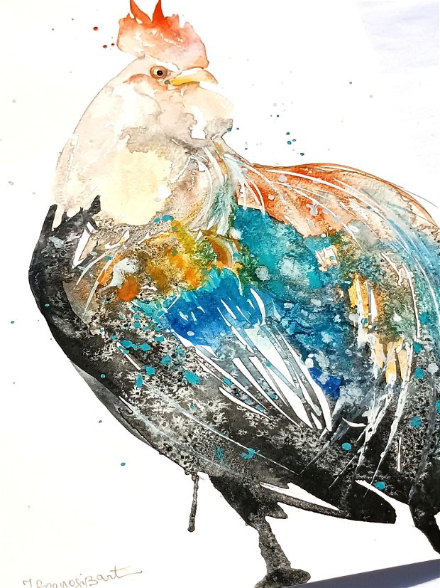 Tablou Aquarell BIRD. Pictura autentica de toamnă in acuarelă. Birds Collection