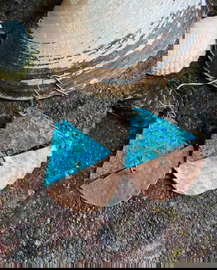 Cercei lungi supradimensionati din cupru patinat natural, barcute