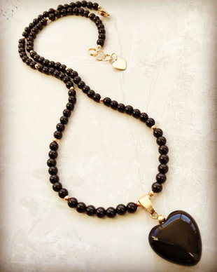 Colier Inima onix negru & turmalina neagra