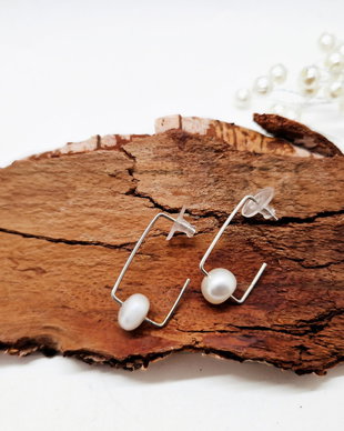 Cercei din argint "Paperclip pearl"